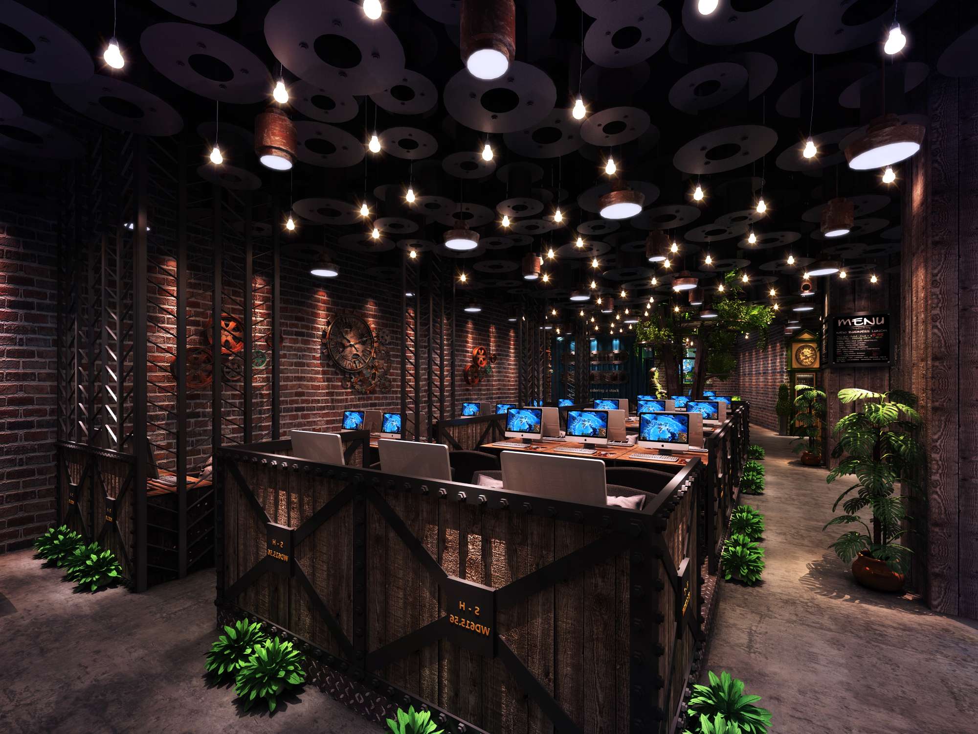 原木復古風格網吧裝修設計-第2張圖片-上海古都建筑設計集團