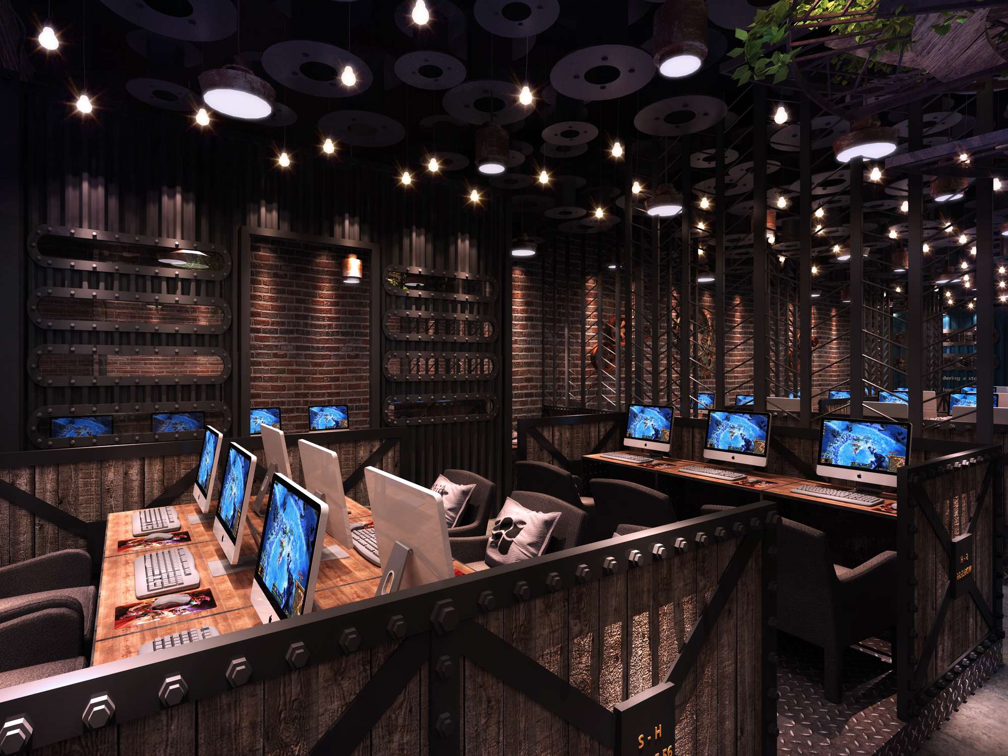 原木復古風格網吧裝修設計-第1張圖片-上海古都建筑設計集團